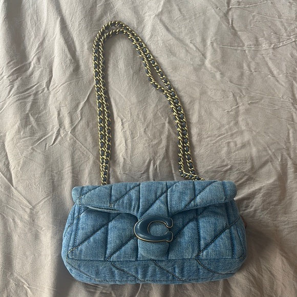 Coach Blue Quilted Shoulder Bag with Chain Strap - Picture 1 of 5